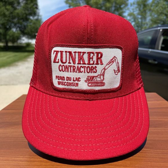 Vintage Zunker Contractors Construction Patch Trucker Hat Fond Du Lac Wisconsin - Picture 1 of 10